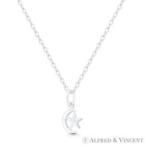 Crescent Moon & Star Turkish / Muslim Charm Pendant in .925 Sterling Silver